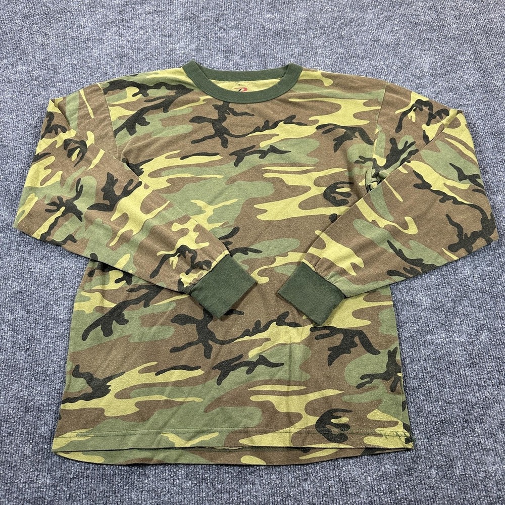 Rothco T-Shirt Mens Large Green Camo Good Long Sleeve Military Hunting Tee